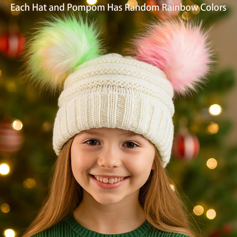ACTLATI Kids Winter Knitted Beanie Hat Colorful Pompom Ears Ski Hat for Boy Girl(Ages 7-12) - Image 2